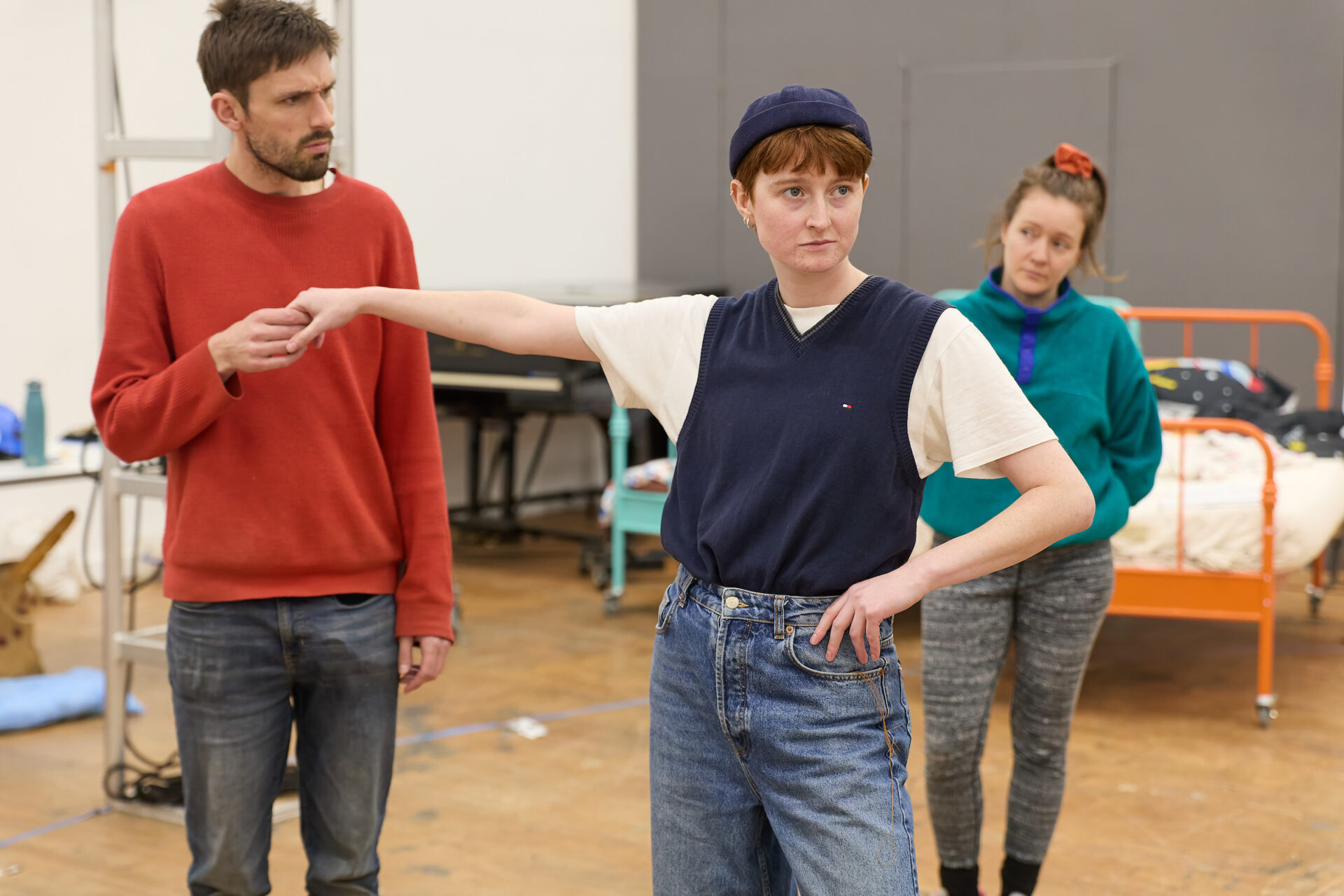 Peter Mooney (John) and Rebecca Hayes (Peter) in Peter Pan rehearsals (c) Mark Douet
