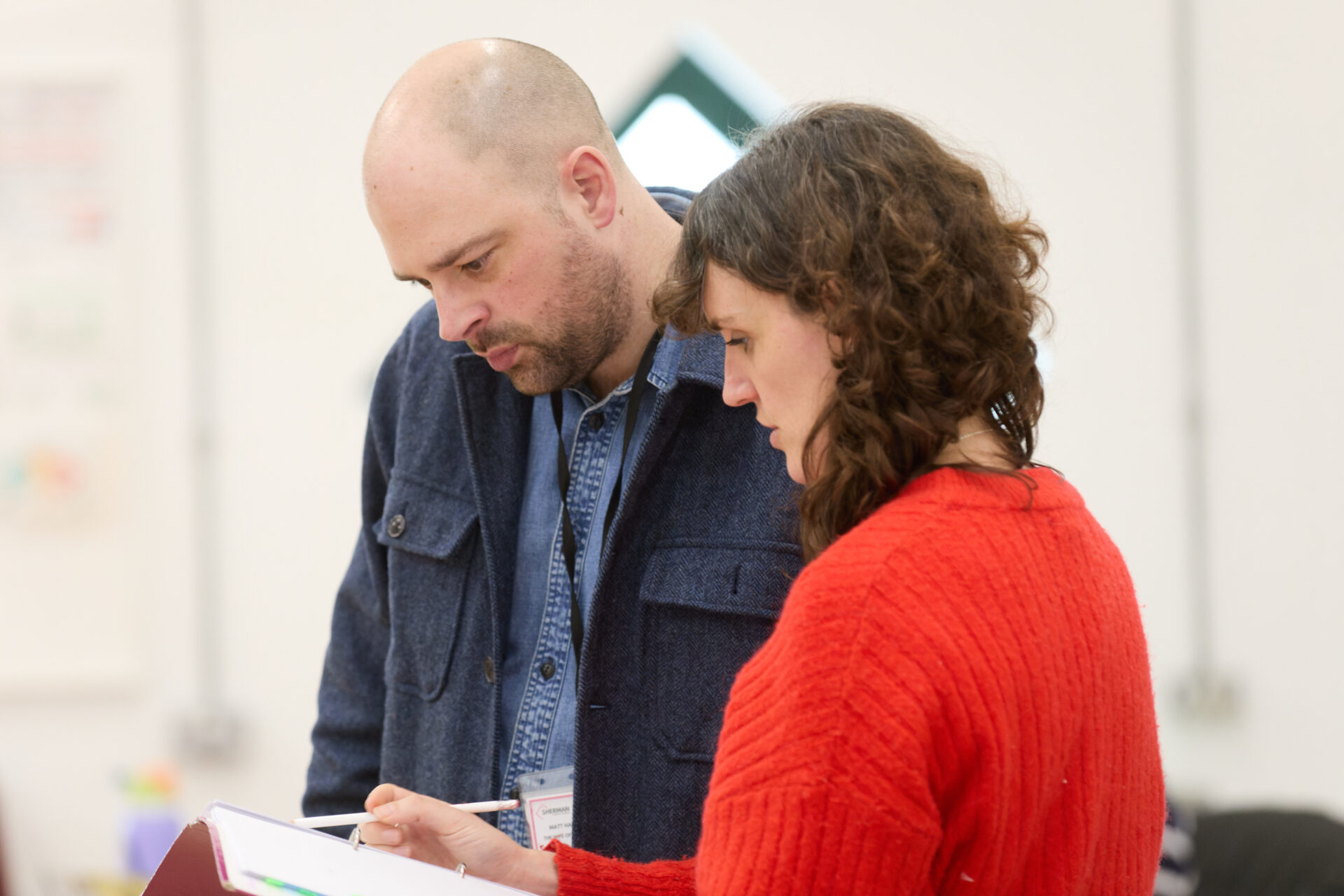 Matt Hartley (Writer) and Hannah Noone (Director) in The Wife of Cyncoed rehearsals. Image: Mark Douet