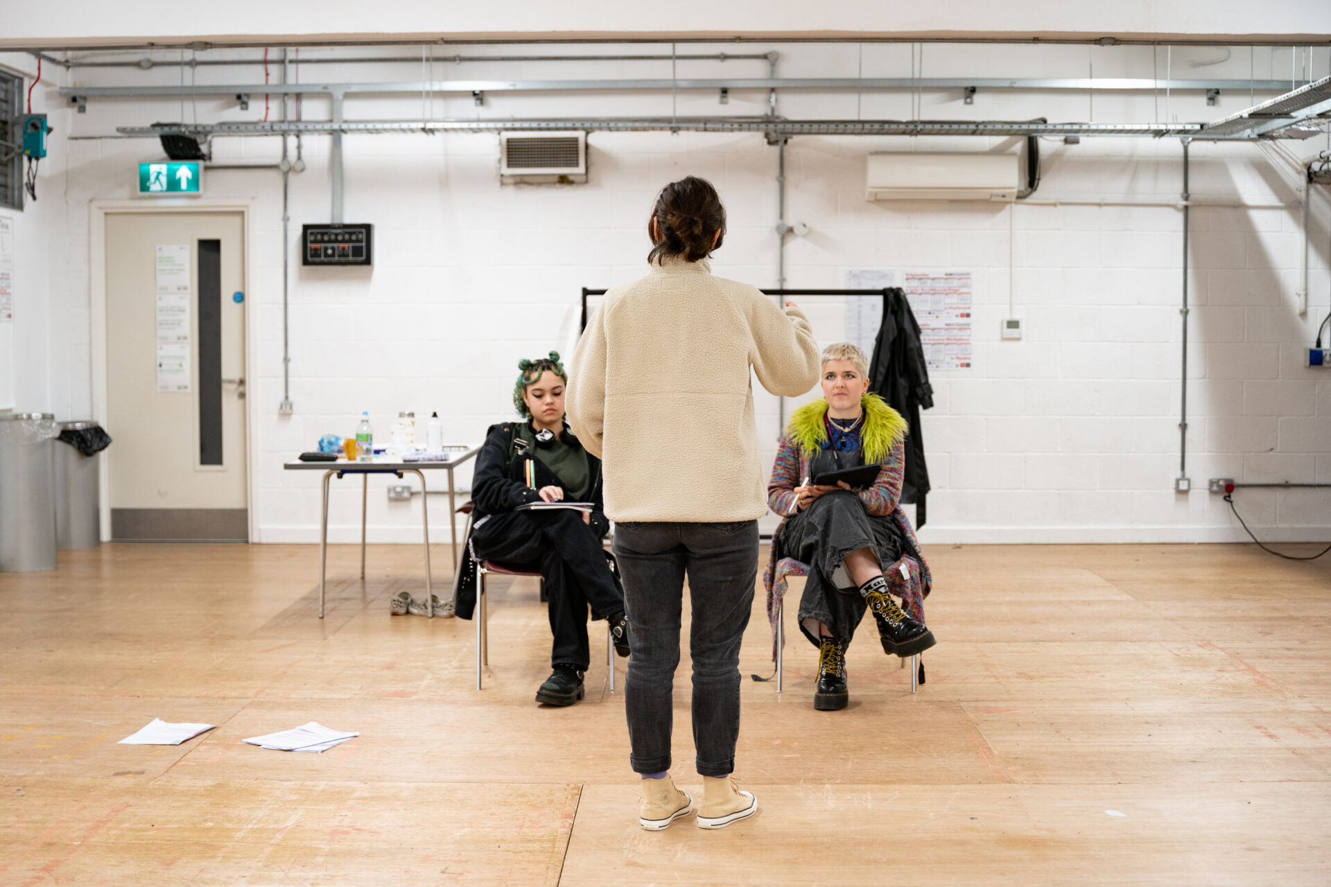 Eleri Morgan, Enfys Clara and Juliette Manon in rehearals