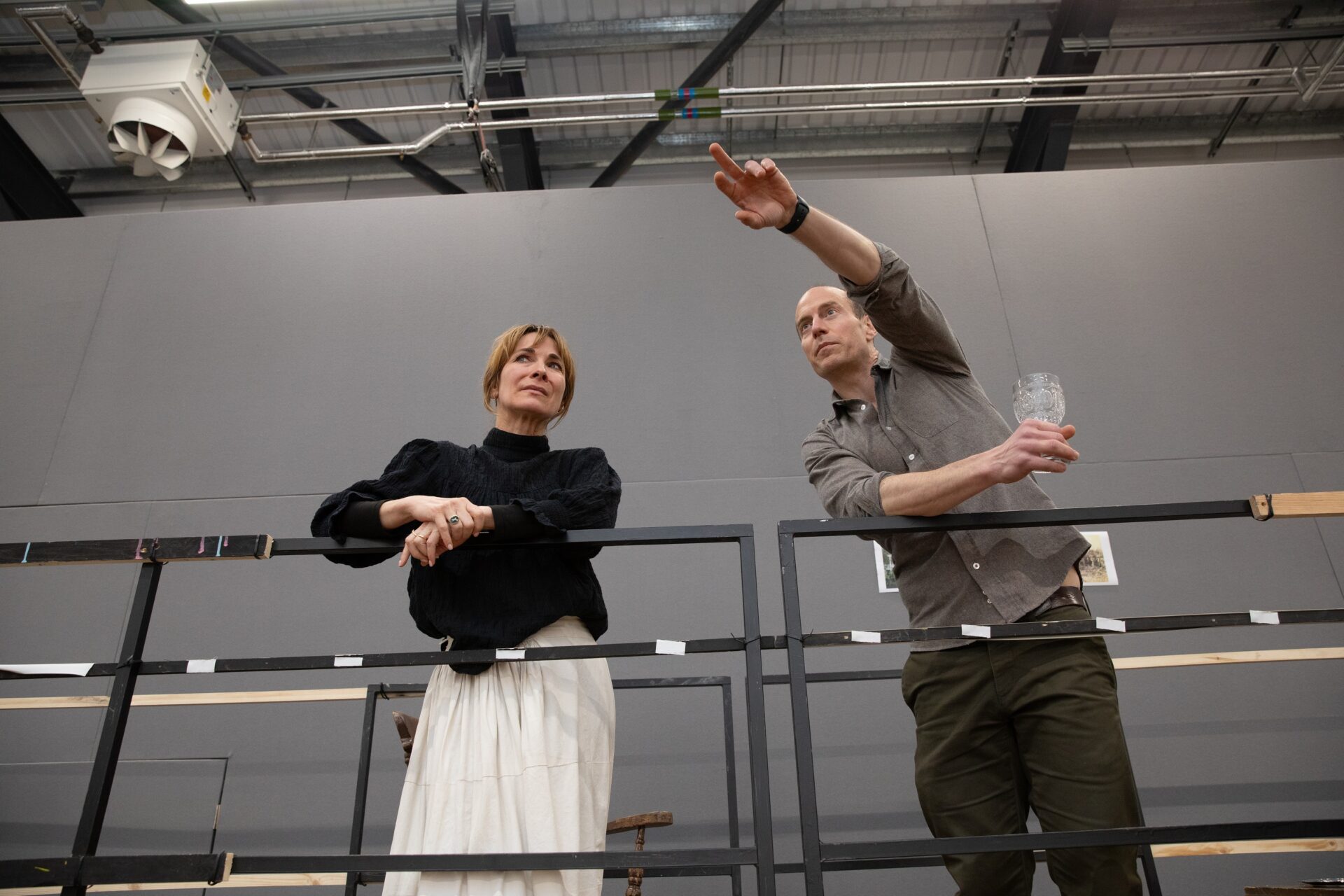 Nia Roberts and Matthew Gravelle in rehearsal