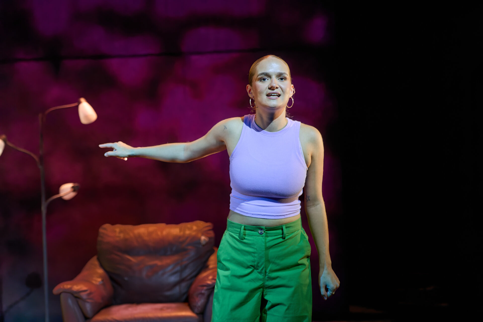 Seren Hamilton as Effie in Iphigenia yn Sblot. Photo by Mark Douet